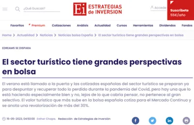 Noticia El sector turístico tiene grandes perspectivas en bolsa